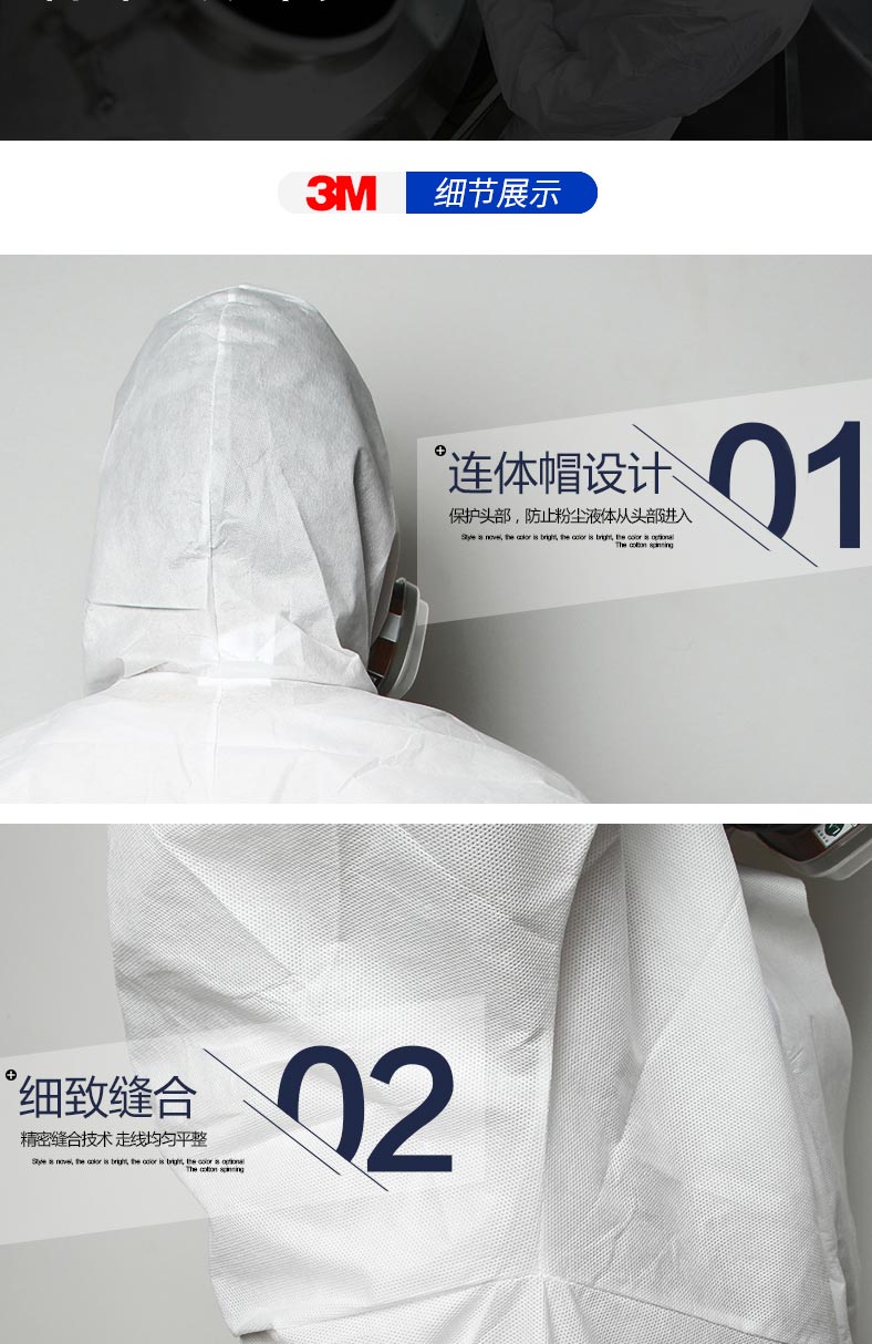 3M 4515白色帶帽連體防護服