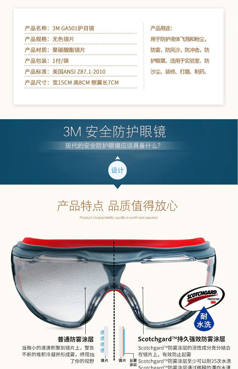 3M GA501防液體飛濺護目鏡--廣州眼罩供應商